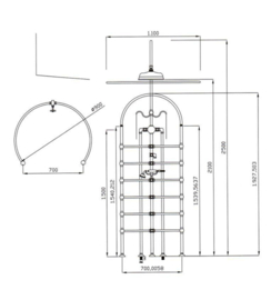 shower temple met 30cm kop , douchegordijn ring en 6 ringen met nozzles, diverse kleuren