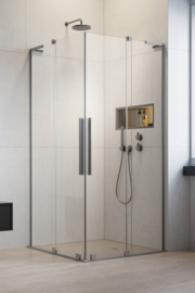 Hoekcabine 120x90x200cm geborsteld nikkel met schuifsysteem inclusief montage