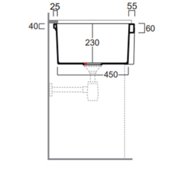 keramische wastrog Q500 75cm met afvoer rvs
