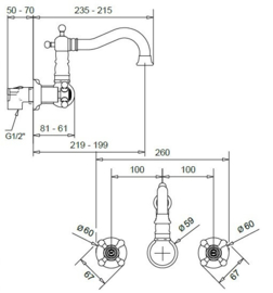 Klassieke inbouwkraan MB2220 chroom met draaibare uitloop, lengte 22cm