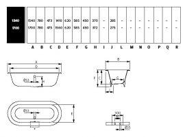 KSB0001 klassiek  gietijzeren bad op pootjes / badkuip, model Dual