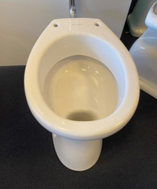 Vlakspoel toilet AO compleet met een hooghangende stortbak en verchroomde valpijp