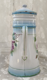 Oude Japy koffiepot met filter, paarse rozen