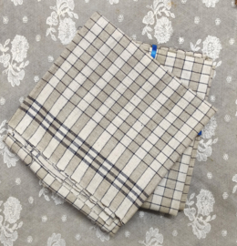 Oude geblokte theedoek, donkerblauw streep