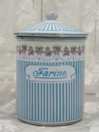 Oud emaille voorraadbus Farine
