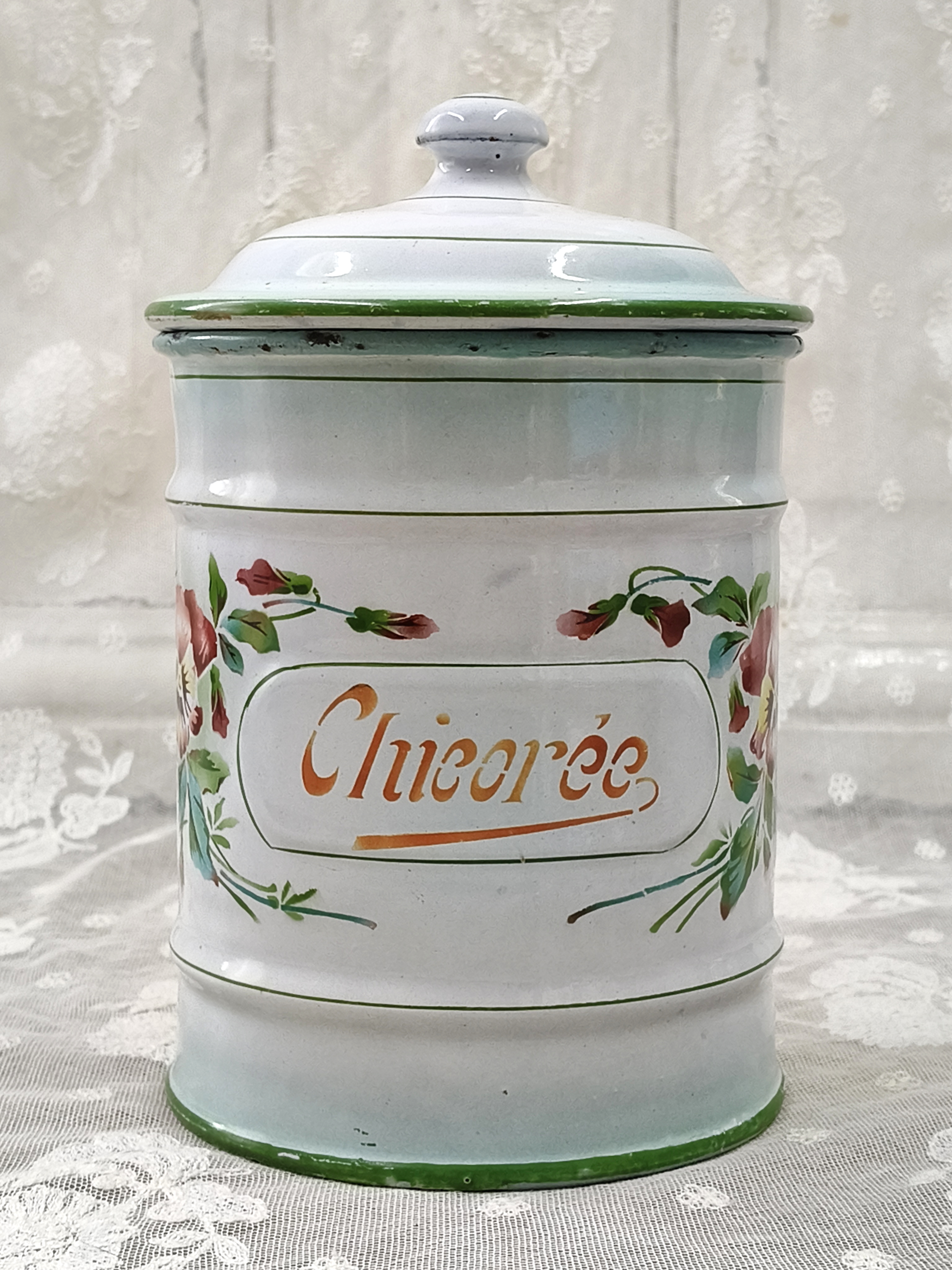 Oud emaille voorraadbus Chicorée, Japy 1