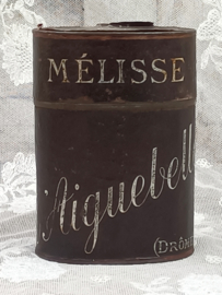 Oud Melisse flesje in blikken foedraal