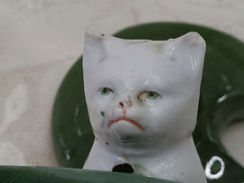 Oud mosterdpotje met kat, groot VERKOCHT