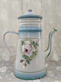 Oude Japy koffiepot met filter, paarse rozen