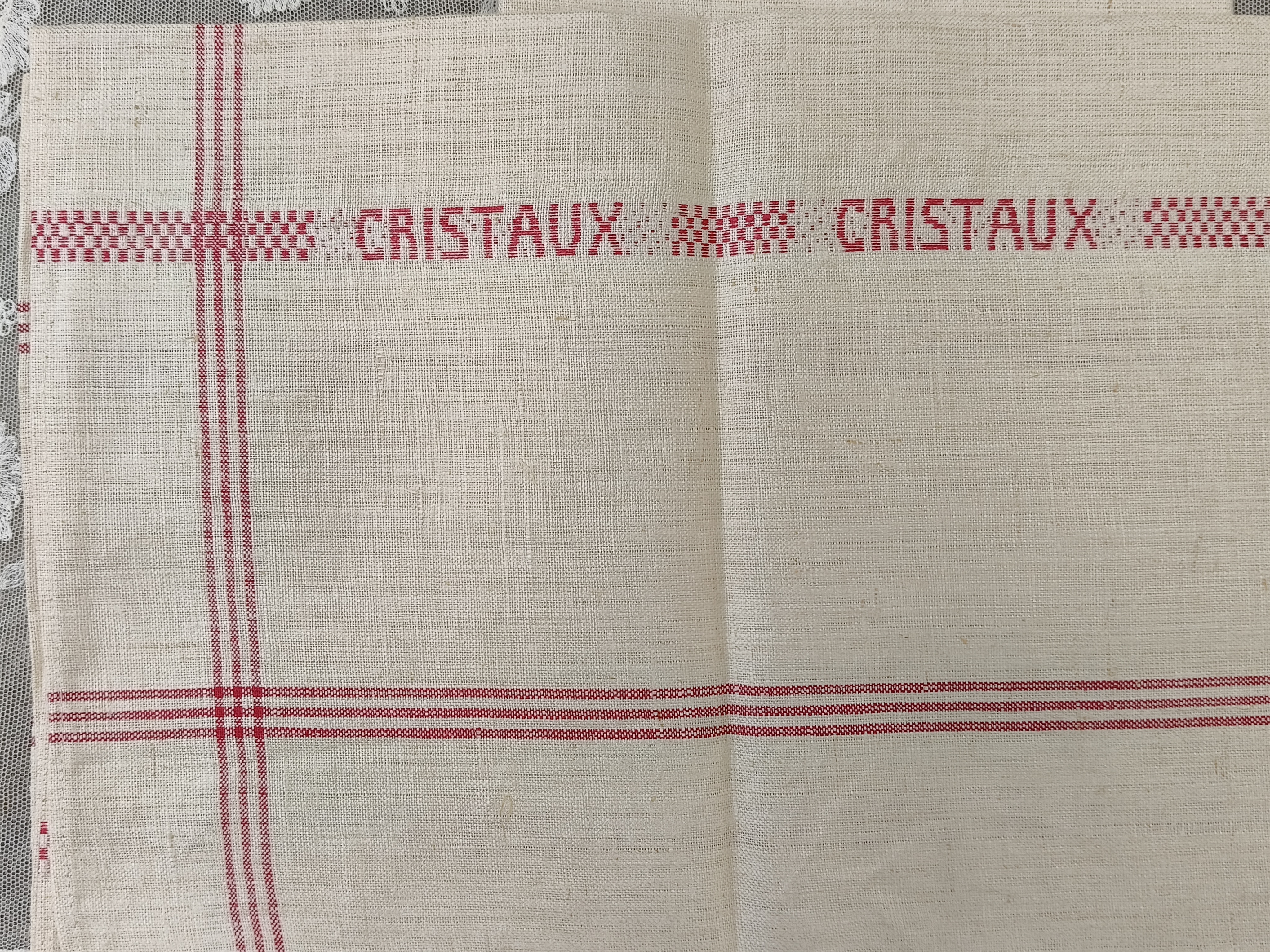 Oud linnen theedoek Cristaux