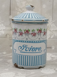 Oud emaille voorraadbus Poivre