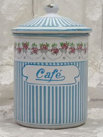 Oud emaille voorraadbus Cafè