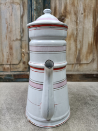Oud emaille koffiepot met roze banden VERKOCHT
