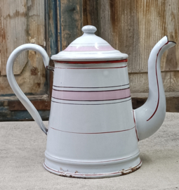 Oud emaille koffiepot met roze banden VERKOCHT