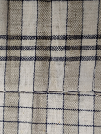 Oude geblokte theedoek, donkerblauw streep