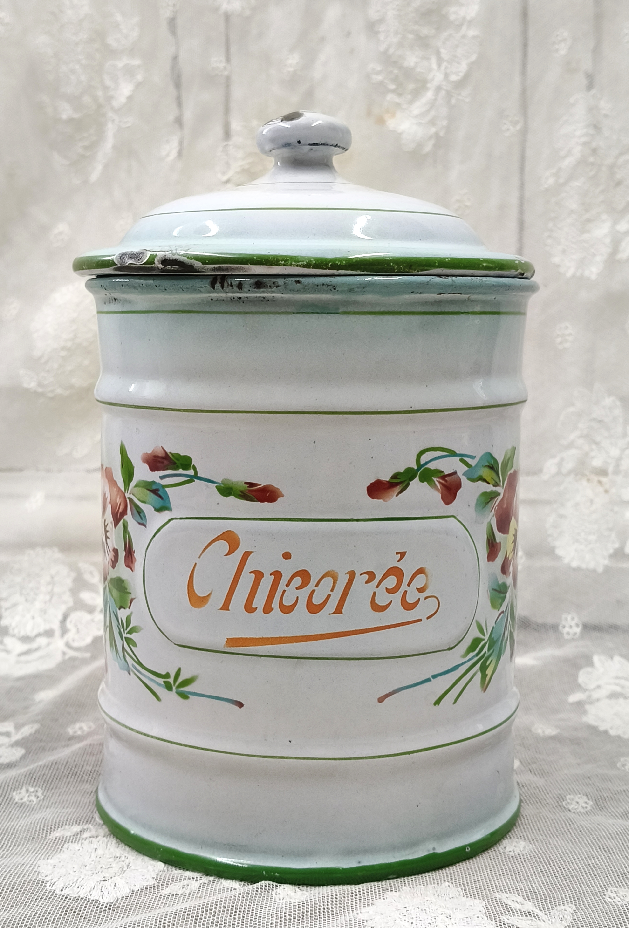 Oud emaille voorraadbus, Chicorée 2