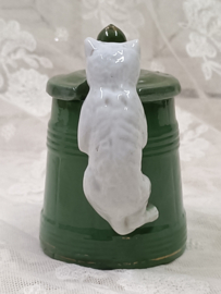 Oud mosterdpotje met kat, groot VERKOCHT