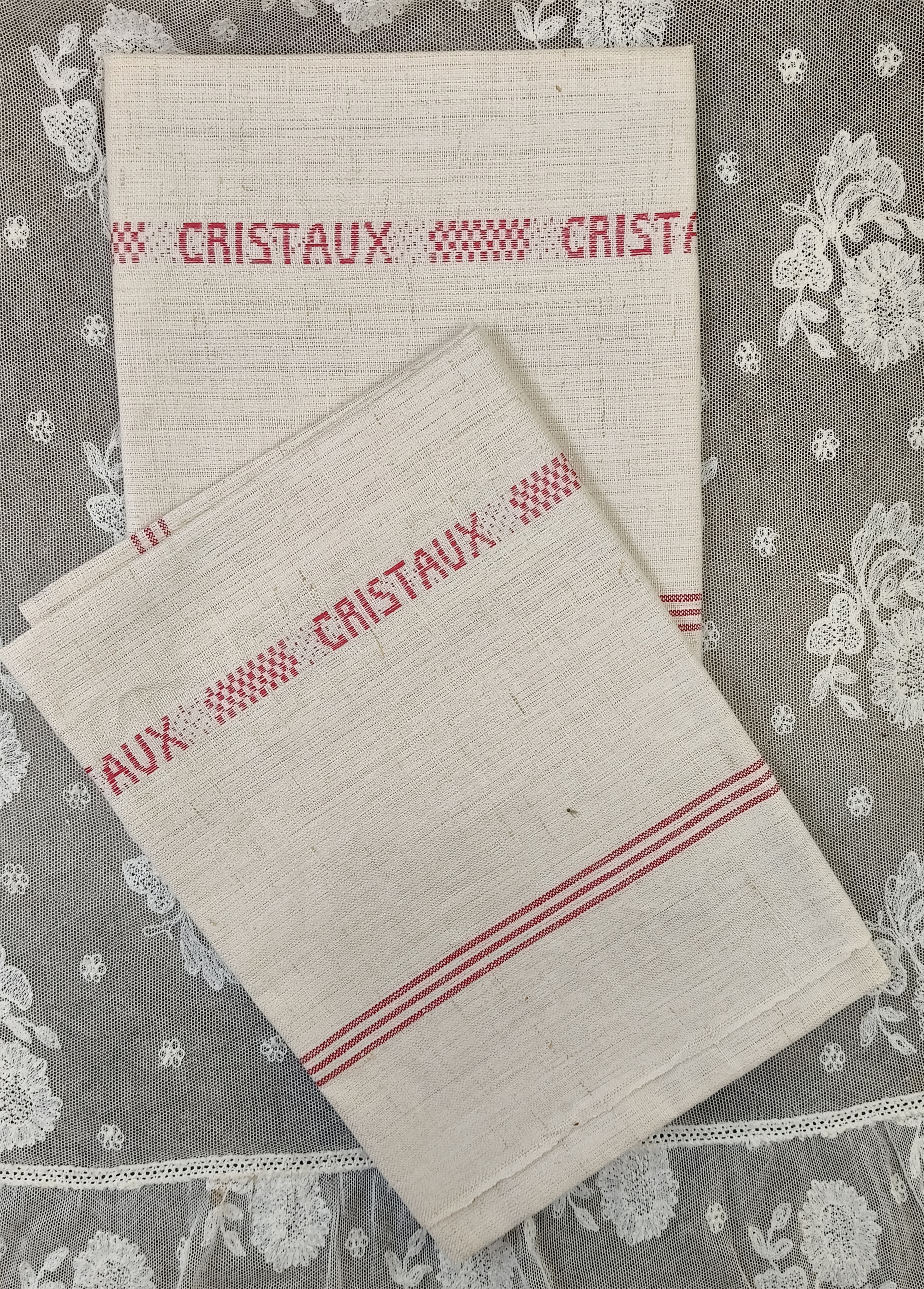 Oud linnen theedoek Cristaux