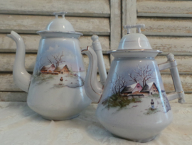 Oud emaille theepot winterlandschap Klein VERKOCHT