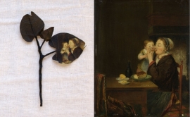 Small branch made of cotton printed with the Rijksmuseum painting 'A woman with her child'