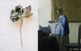 Johannes Vermeer bloem van stof bedrukt met Rijksmuseum schilderij Brieflezende vrouw