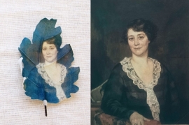 Fabric leaf printed with a Rijksmuseum painting of a lady