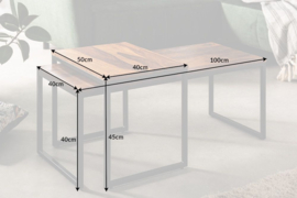 Set van 2 design salontafels ELEMENTS 100cm Sheesham stone finish metalen frame