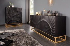Massief tv-dressoir SCORPION 160 cm zwart mangohout, gedetailleerd 3D-houtsnijwerk