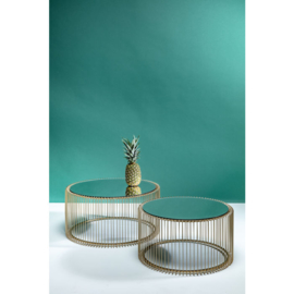 Salontafel met draad messing en Spiegelende blad  2set