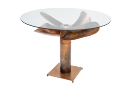 Maritieme tafel OCEAN 105 cm koperen gevlamd glazen tafel met propeller