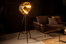 Industriële vloerlamp BLACK STUDIO 160cm zwart goud kantelbare stoffen kap