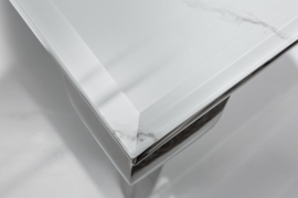 Elegante salontafel MODERN BAROK 100cm glazen blad in marmerlook roestvrijstalen poten