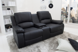 Exclusieve 2-zits bioscoopfauteuil HOLLYWOOD 186 cm zwarte tv-fauteuil met bekerhouder
