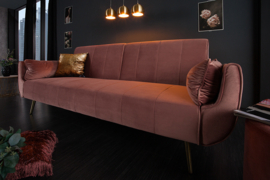 Retro slaapbank 220 cm oudroze fluwelen gouden voeten bed functie 3-zitsbank