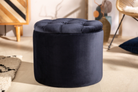 Elegante kruk MODERN BAROK 50 cm donkerblauw fluwelen opbergmand