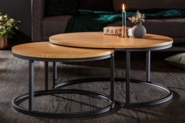Design industriële stijl salontafel set van 2 80 cm eiken look