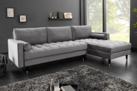 Elegante loungebank VELVET 260 cm grijze fluweel stof.lounge gedeelte aan beide zijden op te monteren.