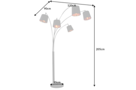 Design booglamp Black 205 cm zwart goud 5 kantelbare parasols vloerlamp