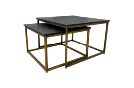 Vierkante salontafel - 70x70 cm - black wash/antique gold - set van 2