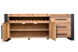 Massief dressoir BIG 195 cm grenen hout industrieel design met flessenhouder