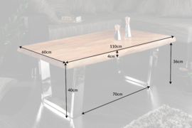 Massief houten salontafel MAMMUT 110 cm acacia honingafwerking sledeframe boomrand 4 cm tafelblad