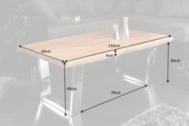 Massief houten salontafel MAMMUT 110 cm acacia honingafwerking sledeframe boomrand 4 cm tafelblad