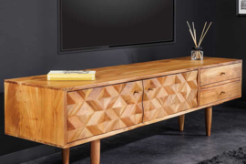 Massief houten tv-lowboard ALPINE 145 cm natuurlijke acacia retro-design met honingkleurige afwerking