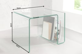 Extravagante glazen salontafel  50 cm bijzettafel met opbergvak voor tijdschriften transparant
