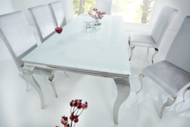 Elegante design eettafel MODERN BAROQUE 200cm wit roestvrijstalen opaal glazen tafelblad