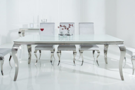 Elegante design eettafel MODERN BAROQUE 200cm wit roestvrijstalen opaal glazen tafelblad