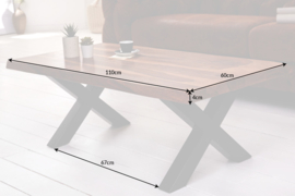 Massief salontafel met boomrand AMAZONAS 110 cm bruin sheesham met X-frame