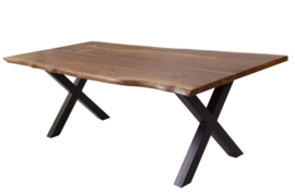 Massieve eettafel AMAZONAS 200cm bruin sheesham met X-onderstel