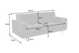 Elegante design 3-zitsbank COSY VELVET 225 cm grijs fluweel stof