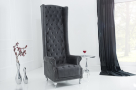 Barokke Troonstoel antiek grijs met decoratieve doorgestikte Chesterfield fauteuil